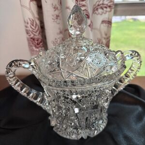 Antique 1908 Cambridge Glass Wheat Sheaf Biscuit Jar Double Handle EAPG